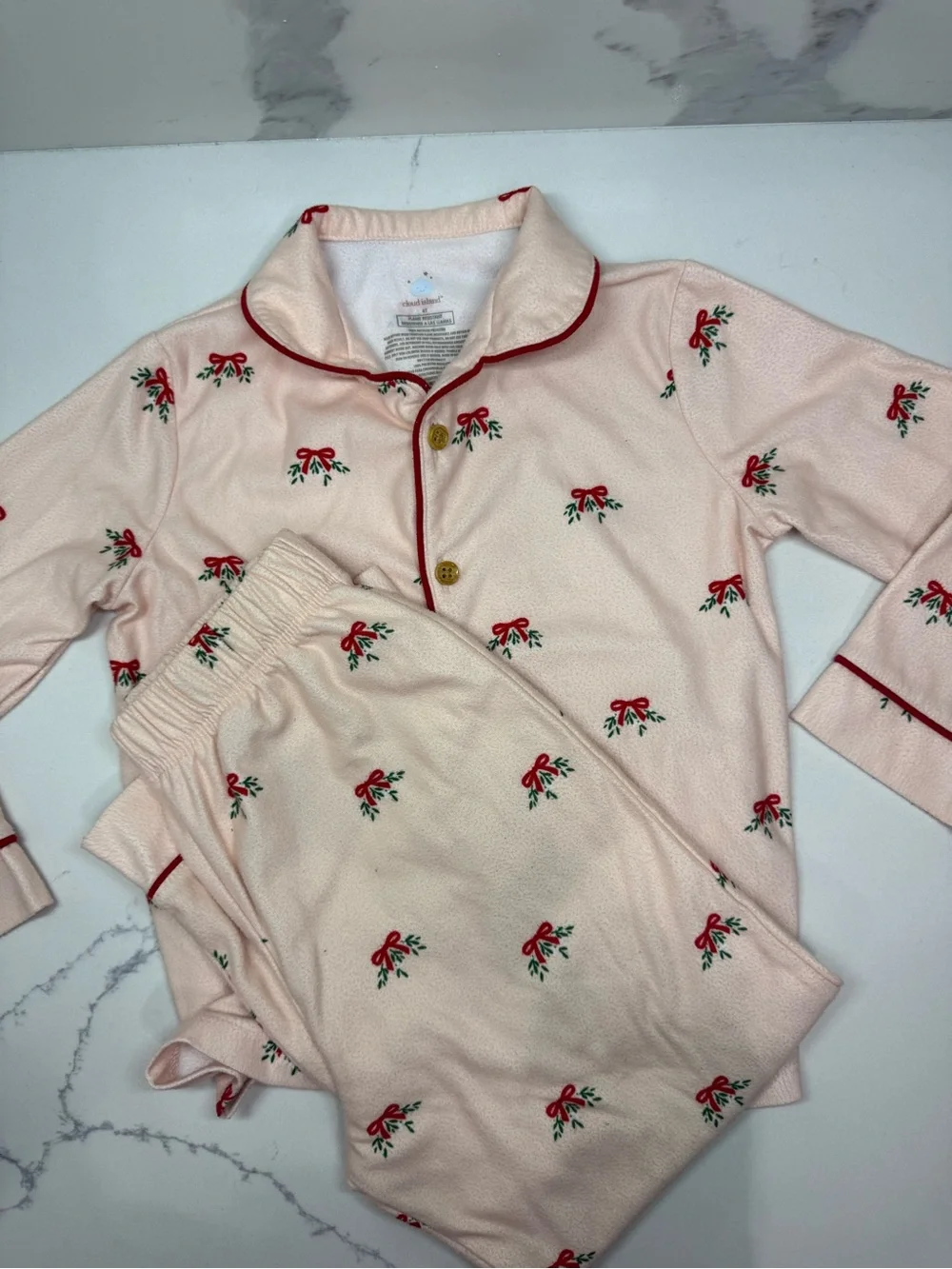 cloud island Pink Pajama Set with Red Bow Print